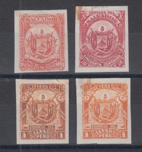 Salvador Sc 120, 127, 128 MNG. 1895 Coat of Arms TCP-s on India Ppaer, 4 diff