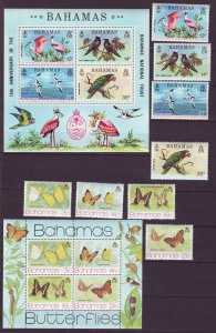 Z716 JLstamps 1974 & 5 bahamas  mh sets + nhs/s #362-5a,370-3a birds/butterflies