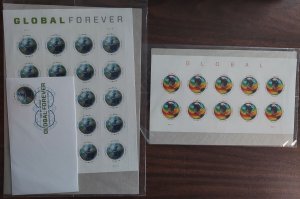 US #4740, 4893, Global Forever Sheets in original P.O. packaging, incl. 4740 FDC