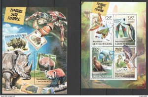 2013 Central Africa Wwf Fauna Animals Birds Stamps On Stamps Kb+Bl ** Ca634