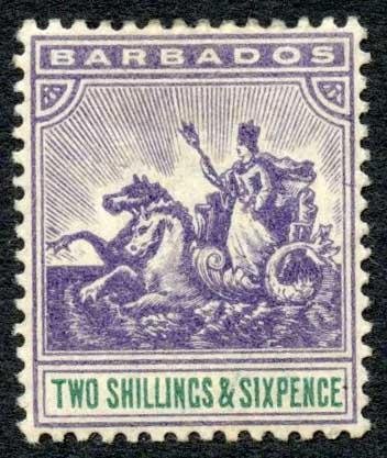 Barbados 1892-1903 2s6d violet and green SG115 fine mint cat 150 pounds 