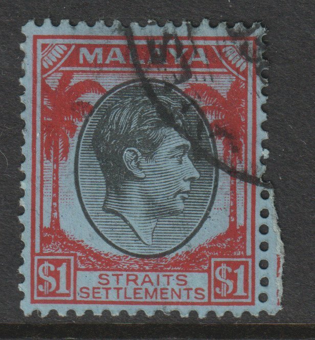 Malaya Straits Setts Scott 250 - SG290, 1937 George VI $1 Die I used