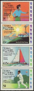 Turks and Caicos Islands #558a, Complete Set, Strip of 4, 1983, Never Hinged