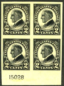 U.S. #611 MINT PL# BLOCK OF 4 OG LH