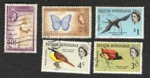 QEII - Asst. British Honduras Sc#151-52 #169 #170 #176 Birds & Butterflies