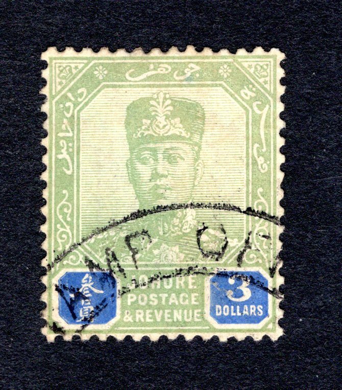 Johore SC #97   VF, Used, $3 green & blue, CV $145.00 ...... 3180077