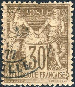 FRANCE - 1876 Yv.69 / Mi.64I 30c brown Peace & Commerce (Sage) T.1 - used