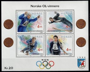 Norway 1021 MNH souvenir sheet Winter Olympics Gold Medalists ski skiing