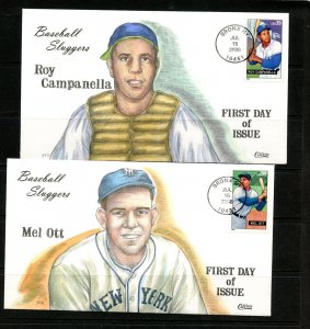 U.S. #4080 & #4082 (U963) (2) Collins Hand Painted FDC, Baseball Sluggers, VF