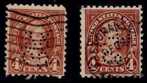 U.S. 585 USED NH PRECANCEL PERFIN TWO SINGLES AS SHOWN (V4686)