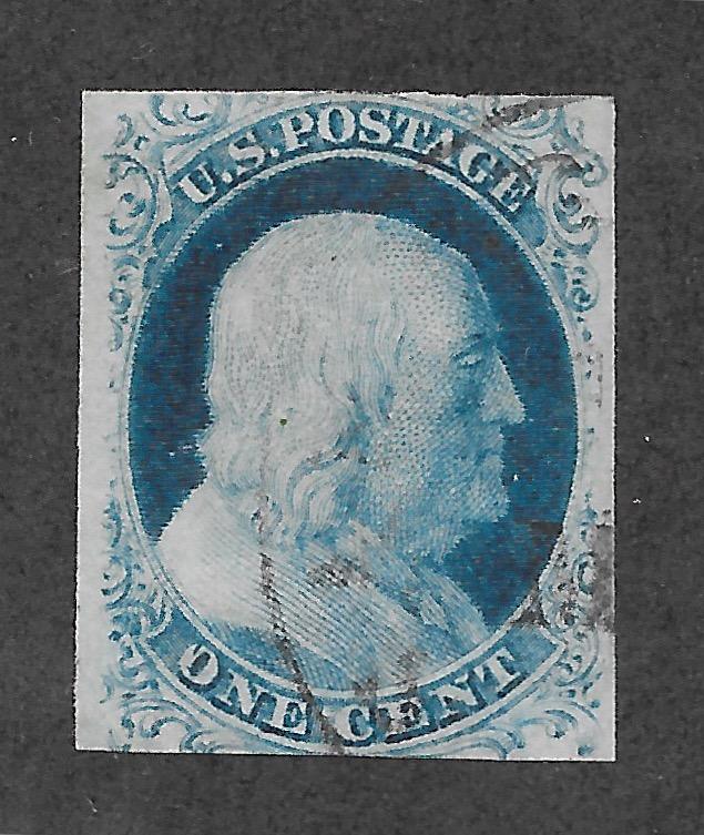 9 Used 1c. Franklin, Type IV, Free, Insured Shipping