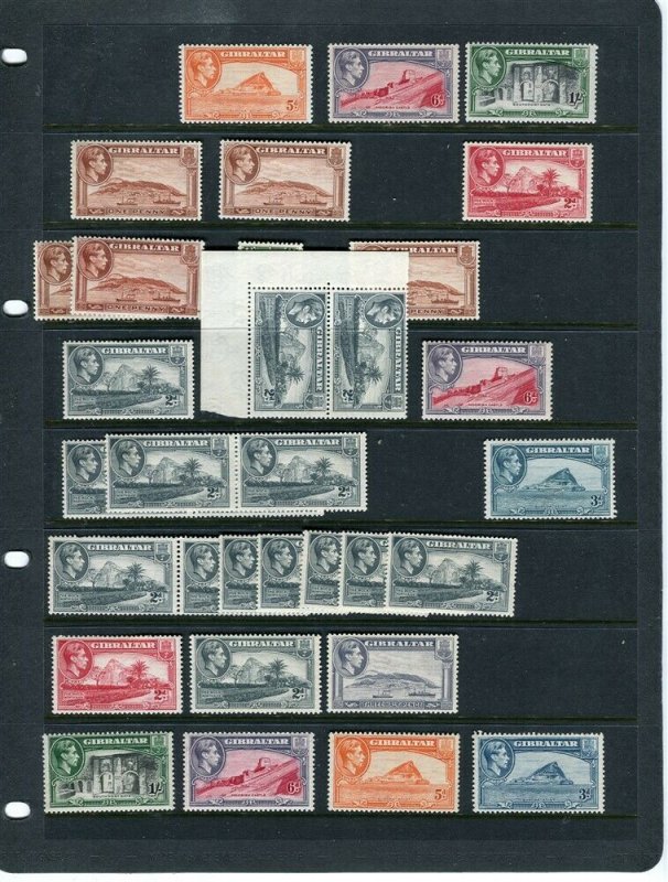 GIBRALTAR; 1938 early GVI issues fine MINT LOT of Shades values to 1s. 