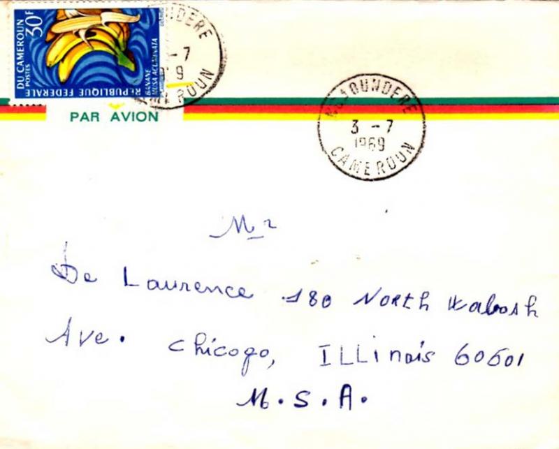 Cameroun 30F Bananas 1969 Ngaoundere, Cameroun Airmail to Chicago, Ill.  EURO...
