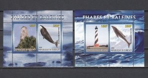 Djibouti, 2008 issue. Whales & Lighthouses on 2 sheets of 2. ^