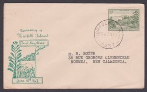 NORFOLK IS 1947 Ball Bay  1/- on FDC to New Caledonia.......................X181 
