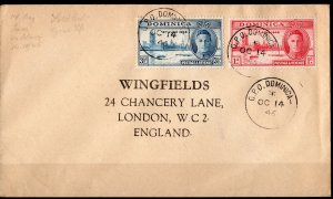 Dominica 1946 Sc#112/113 PEACE ISSUE Cover FDC send to England