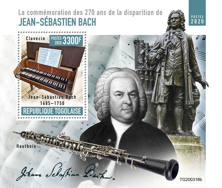 TOGO - 2020 - Johann Sebastian Bach - Perf Souv Sheet  - Mint Never Hinged
