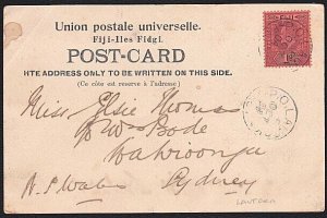 FIJI 1904 postcard to Sydney - EVII 1d PO LAUTOKA cds......................A7860