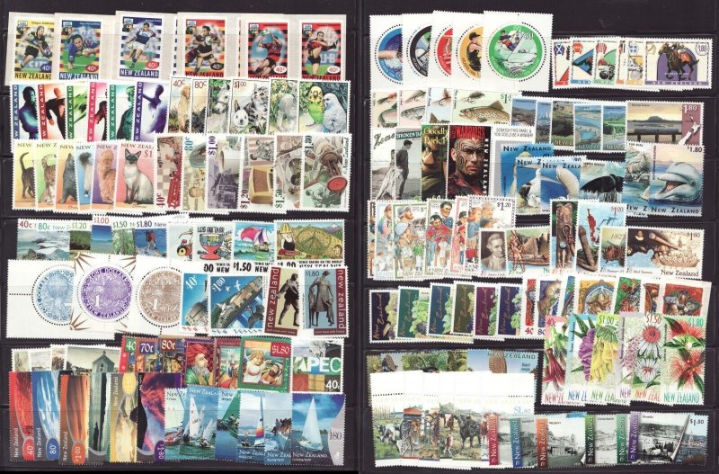 Two page lot of 1996-99 New Zealand Sets of MNH postage stamps Cv$206.60