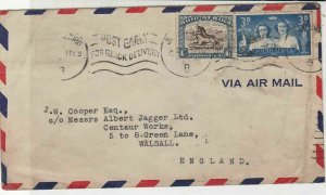 South Africa Airmail Post Early Slogan Stamps Cover to Walsall England Ref 35195