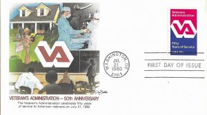 1980 FDC, #1825, 15c Veterans Administration, 4 diff. cachets