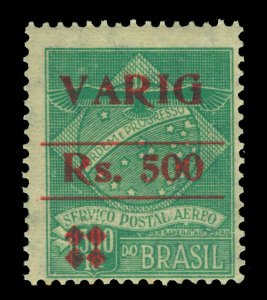 BRAZIL 1927 AIRMAIL - VARIG - Surch. 500r/1300r green Scott # 3CL9 mint MH