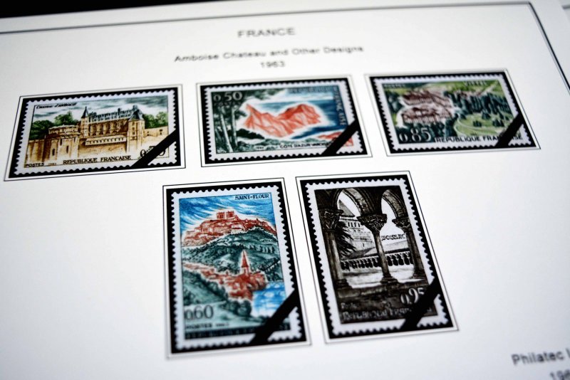 COLOR PRINTED FRANCE 1941-1965 STAMP ALBUM PAGES (55 illustrated pages)