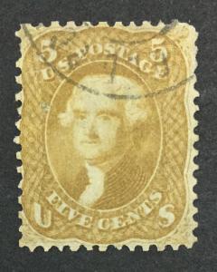 US #67b OLIVE YELLOW USED $4,500 LOT #363