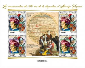 NIGER - 2022 - Amerigo Vespucci - Perf 4v Sheet - Mint Never Hinged