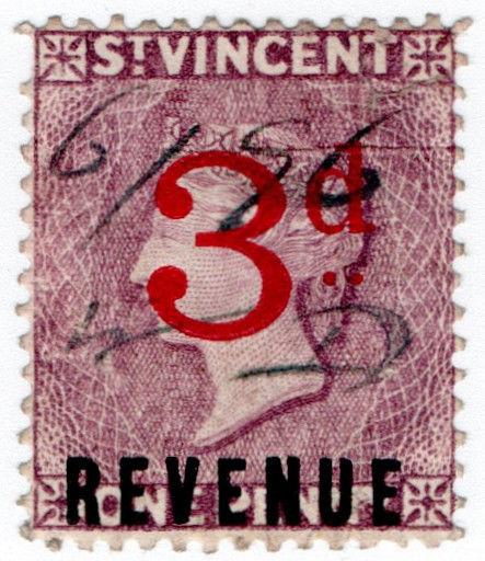 (I.B) St Vincent Revenue : Duty Stamp 3d on 1d OP