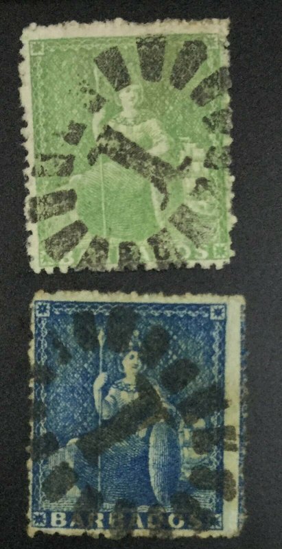 MOMEN: BARBADOS SG #13,15 1860 USED £605 LOT #62070