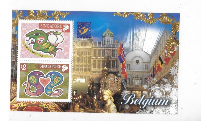 Singapore 2001 Year of Snake Zodiac Belgica S/S Sc 965c MNH C1