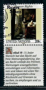 United Nations NY #616 Human Rights Article 19 used single w/ German label