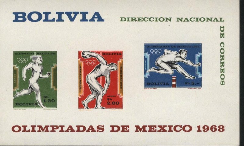 Bolivia MNH Sc C299-301a Souvenir sheet Value $ 30.00 Olympics