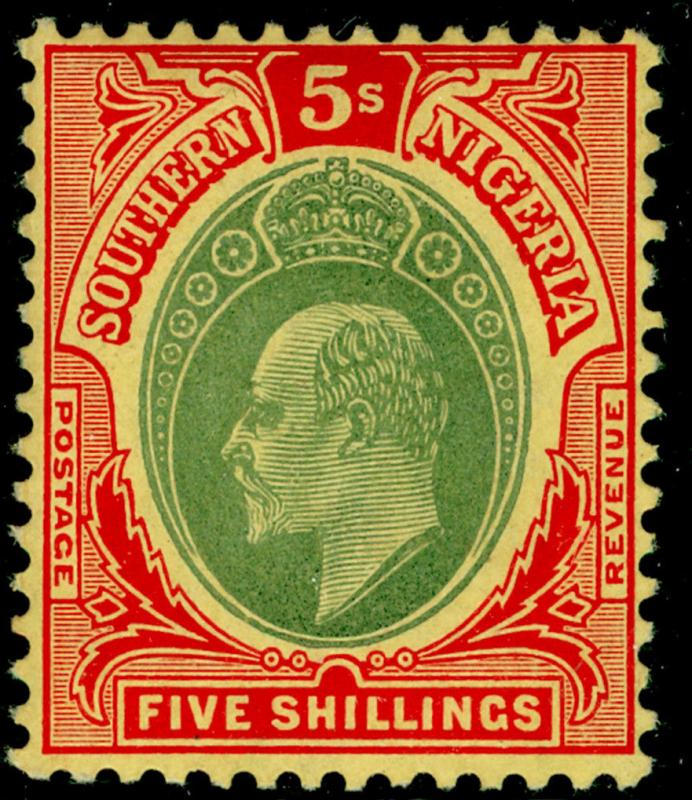 SOUTHERN NIGERIA SG42, 5s green & red/yellow, LH MINT. Cat £40. CHALKY.