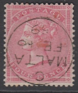 SG 66 4d rose-carmine. Very fine used with a complete Malta CDS 1859 & part...