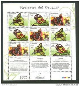 BUTTERFLY INSECTS 2016 NEW ! Uruguay MNH STAMP FULL SHEET COMPLETE