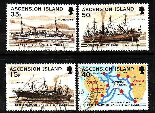 Ascension Is.-Sc#745-8- id8-used set-Cable Ships-1999-