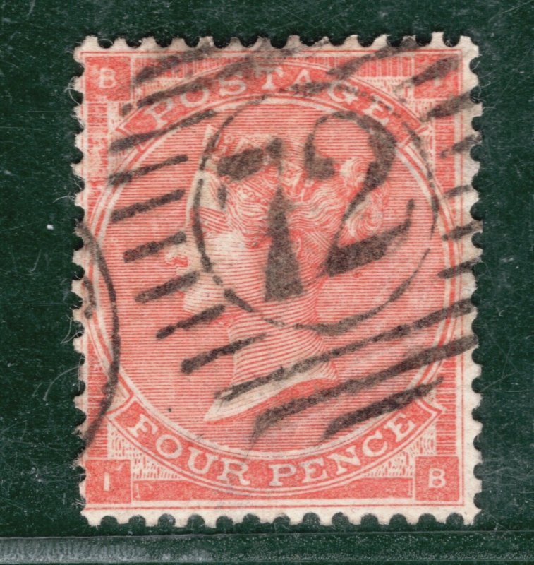 GB QV Stamp SG.79 4d Bright Red (Plate 3) (1862) Used 72 London Cat £170 XRED107