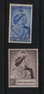 Swaziland 1948 SG46/7 Royal Silver Wedding mounted mint