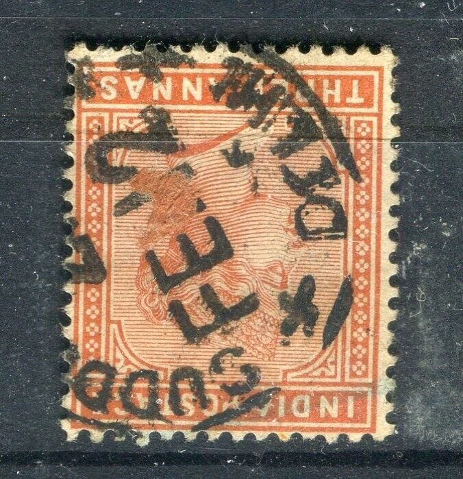 INDIA; 1890s early classic QV issue fine used 3a. value fair Postmark