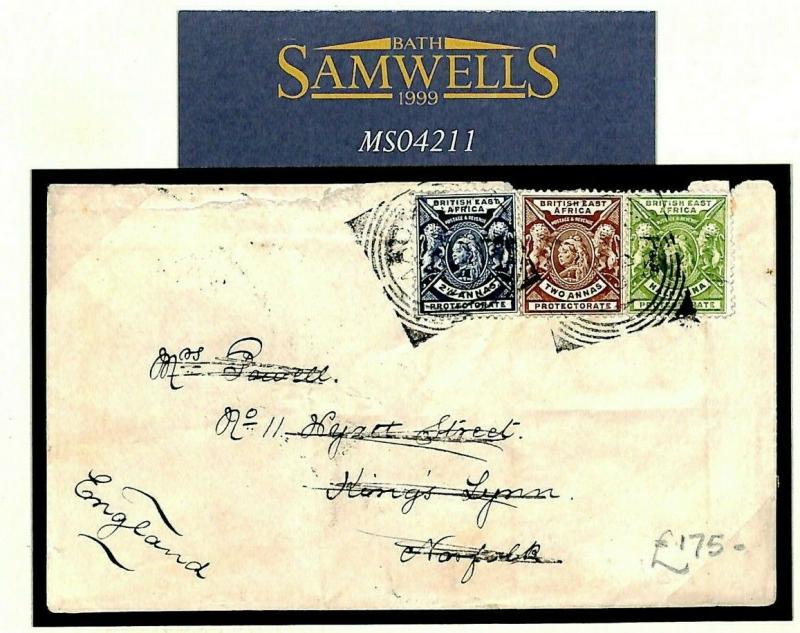 British East Africa KENYA Mombasa Cover 1898 3-COLOUR FRANKING {samwells}MS4211