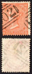 SG94 4d Vermilion Plate 12 BO2 Egypt pmk Cat 75 pounds (as GB)