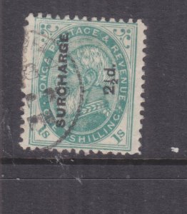 TONGA, 1894 2 1/2d. on 1s. Green, perf. 12 1/2, NO STOP AFTER SURCHARGE, used..