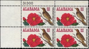 Scott # 1375 1969 6c multi Litho& Camelia & Yellowhammer ; TAGGED Plate Block...