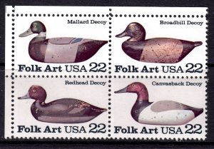 United States 1985 Folk Art - Ducks Complete Mint MNH Set Block SC 2141a