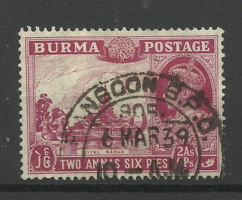 Burma 1938 Sg 25, 2a 6pie, Claret, Very fine used [509]