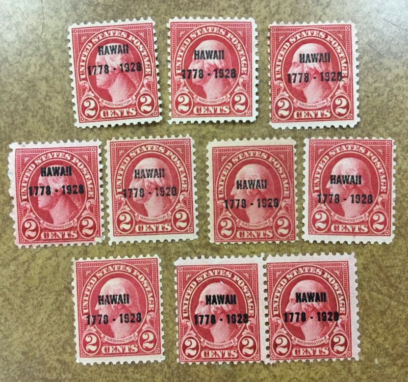 US Scott # 647 - MH VG/F lot of 10 Unused Hawaii 1928