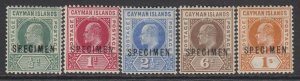 SG 3-7 Cayman islands 1902 - 03 ½d - 1/- set of 5, overprinted specimen. Fine