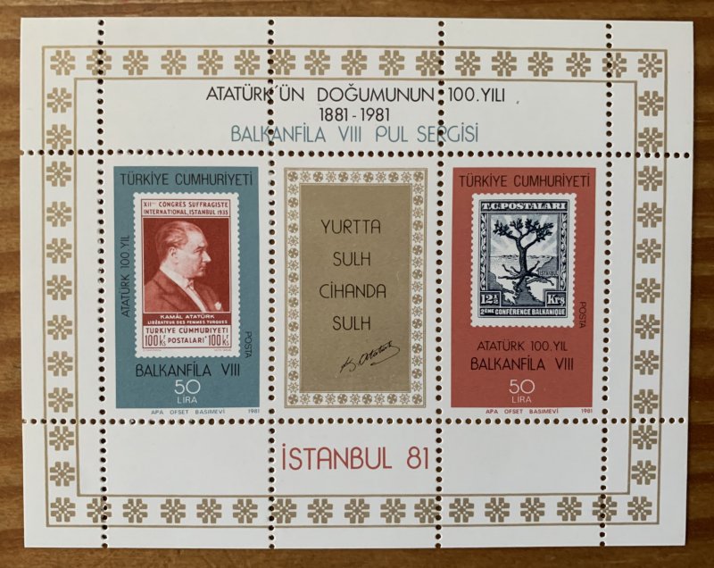 Turkey 1981 Balkanfila Exhibition MS, MNH. Scott 2195, CV $6.00. Isfila BL 22